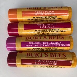 burts bees lip balm lot 4 Sweet Peach Watermelon Pomegranate Dragon Fruit Lemon